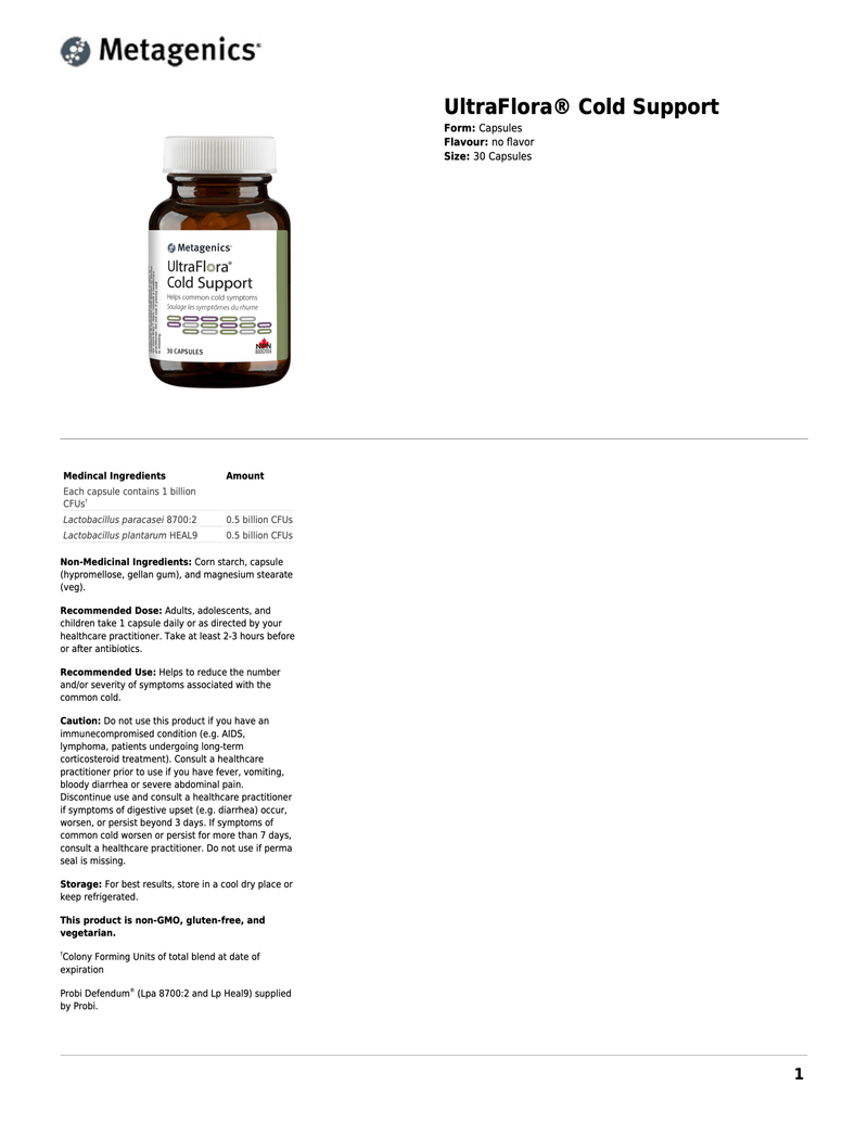 UltraFlora® Cold Support | Metagenics® | 30 Capsules - Coal Harbour Pharmacy