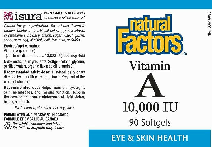 Vitamin A 10,000 IU | Natural Factors® | 90 or 180 Softgels - Coal Harbour Pharmacy