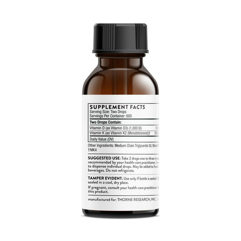 Vitamin D + K2 Liquid | Thorne® | 1 Fl. OZ. (30 mL)=1200 Drops - Coal Harbour Pharmacy
