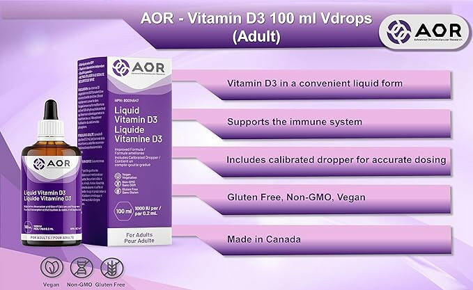 Vitamin D3 Liquid (Adult) | AOR™ | 50mL or 100mL - Coal Harbour Pharmacy