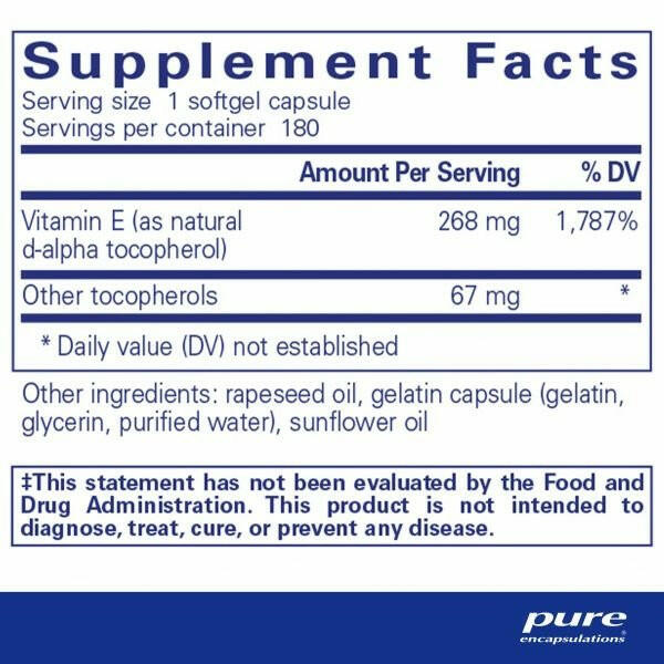 Vitamin E (with mixed tocopherols) | Pure Encapsulations® | 90 Softgel Capsules - Coal Harbour Pharmacy
