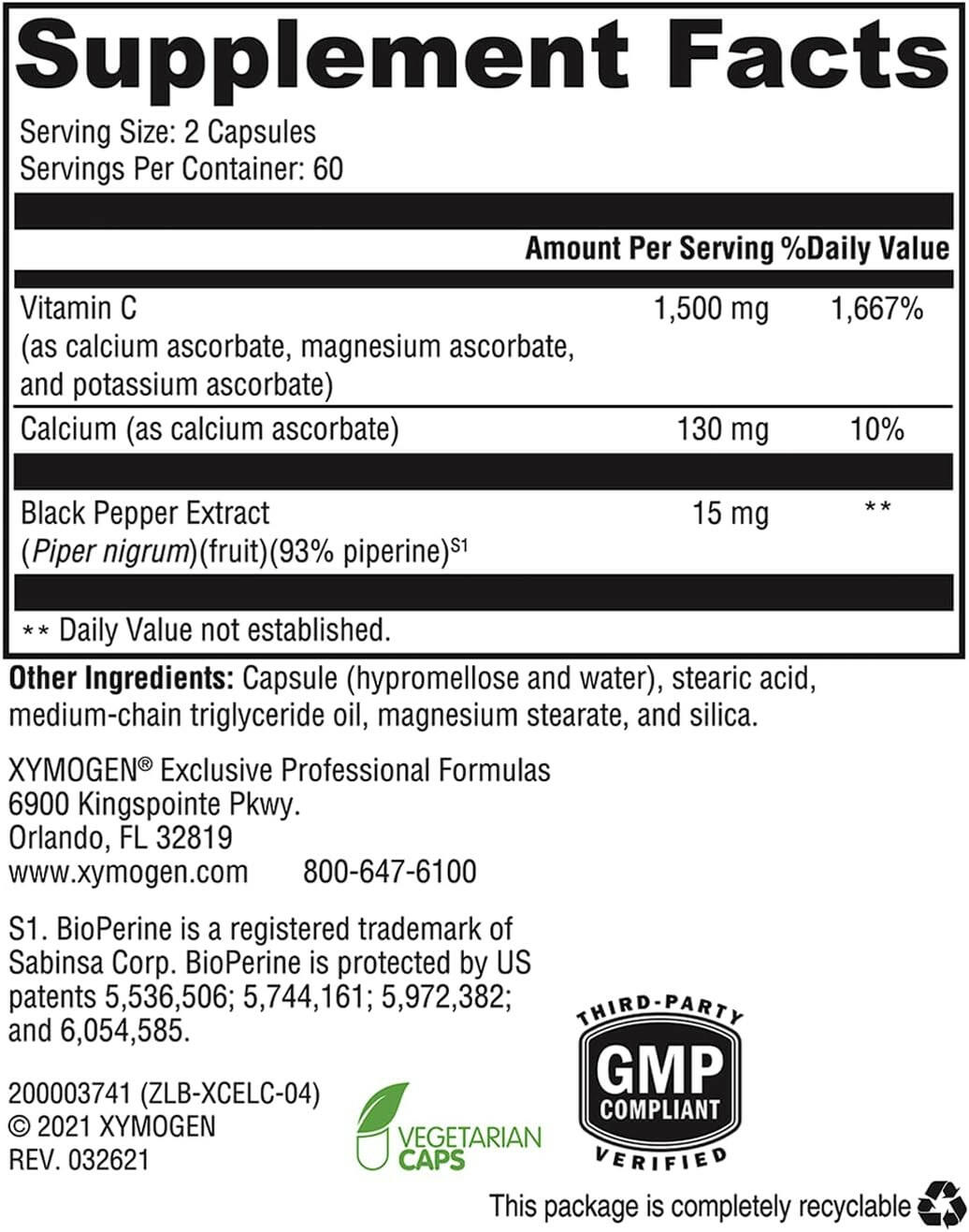 Xcellent C | Xymogen® | 120 Capsules - Coal Harbour Pharmacy