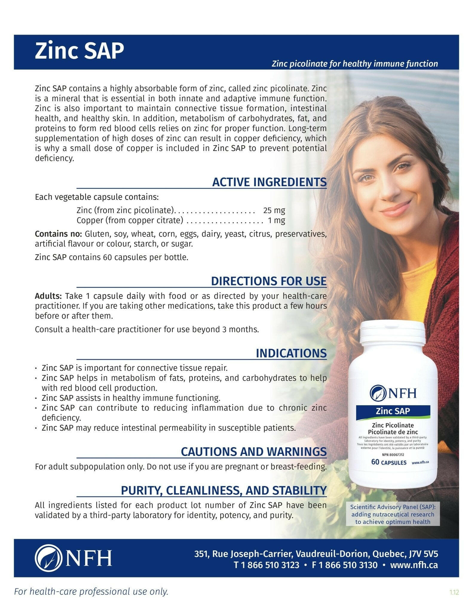 Zinc SAP | NFH | 60 Capsules - Coal Harbour Pharmacy